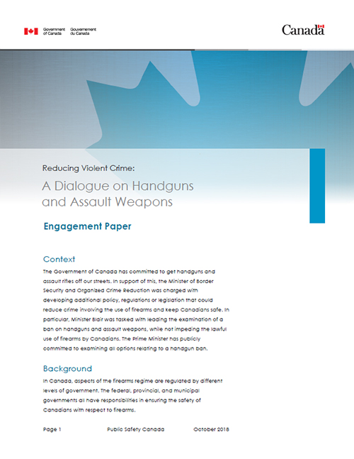 Reducing violent crime: A dialogue on handguns and assault weapons - Engagement Paper
