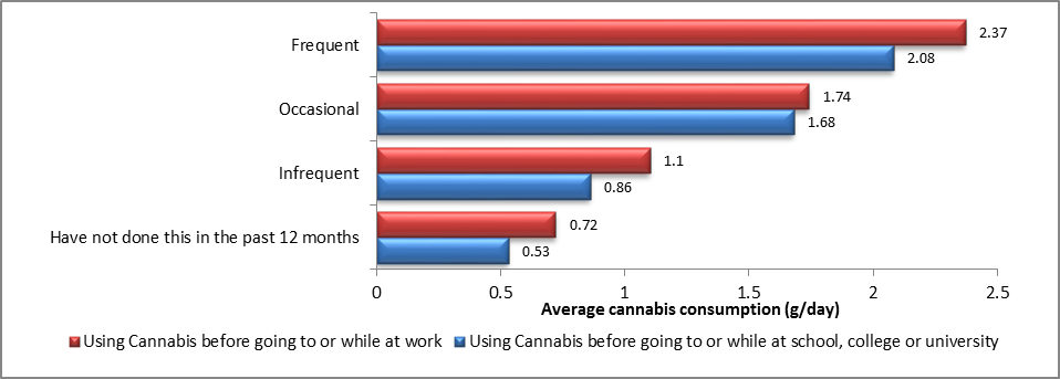 Chart 11: Using Cannabis before going to or while at School, College, University or Work and Average Daily Consumption