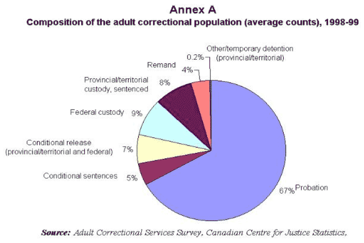 Composition of the adult correctional population (average counts), 1998-99